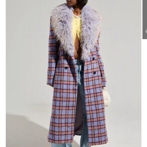 AKIRA Purple Plaid Teddy Jacket with Faux Fur Collar